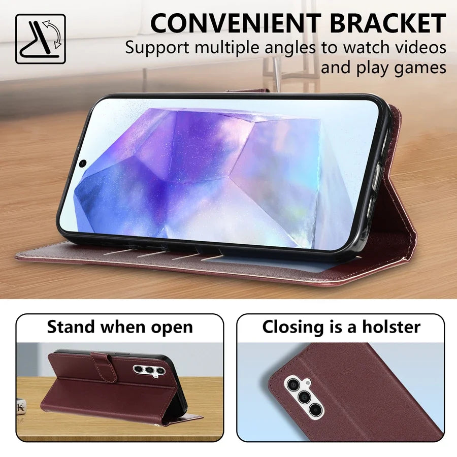 Wallet Magnetic Flip Leather Case For SamsungGalaxy A05s A06 A07 A12 A13 A14 A15 A16 A17 A24 A26 A34 A35 A36 A52 A53 A54 A55 A56