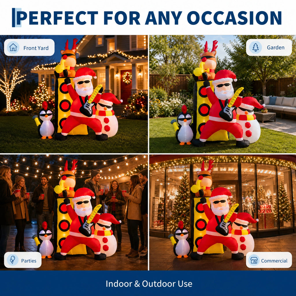 Christmas Inflatable Yard Decoration Santa with Drum Band Outdoor Holiday Lawn Inflatable Set Group Scene Snowman Penguin Reindeer Built In Fan LED Lights Waterproof Polyester Holiday Decor Supplies