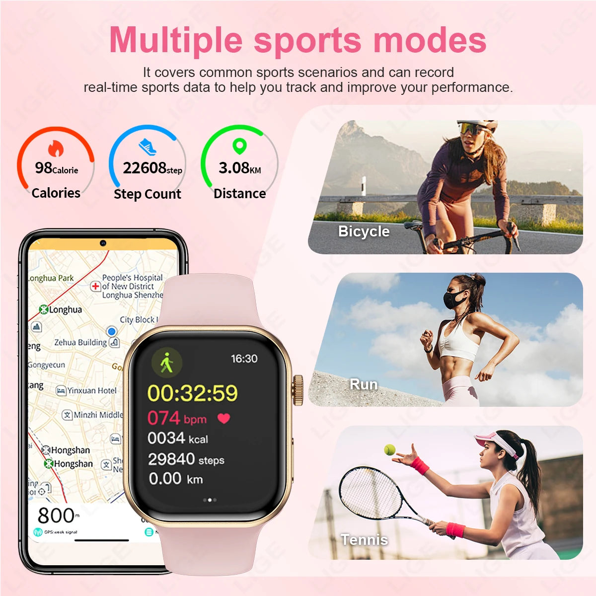 LIGE Z03PRO Smartwatch with 3 Straps