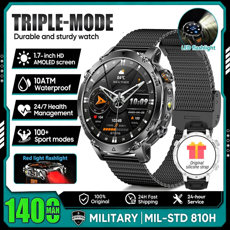 Outdoor AMOLED Smartwatch with Flashlight and Bluetooth Calling