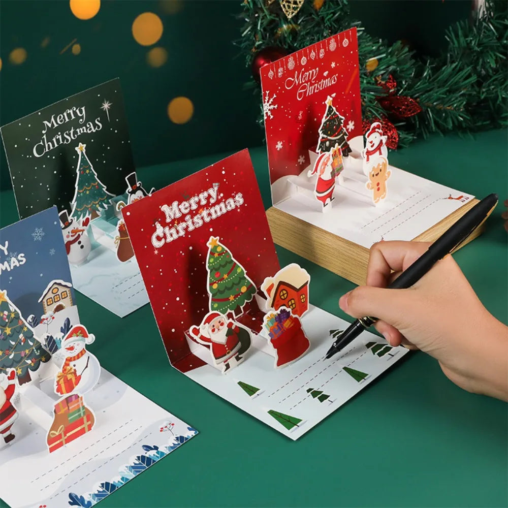 Carte de vœux de Noël, sapin, père Noël, bonhomme en pain d'épices, carte de bénédiction pour les fêtes avec enveloppe, carte 3D pop-up, cadeau pour le Nouvel An