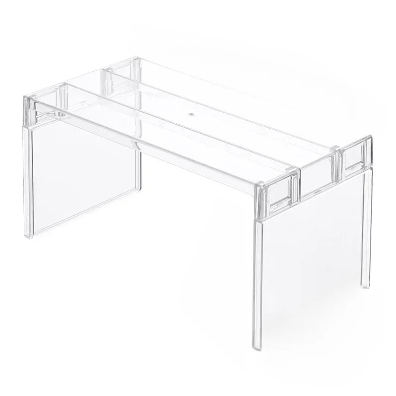 [Küchenaufbewahrung] Transparenter, erweiterbarer Schrank-Organizer, Gewürz- & Geschirr-Separator, vielseitig einsetzbar für Küche & Badezimmer