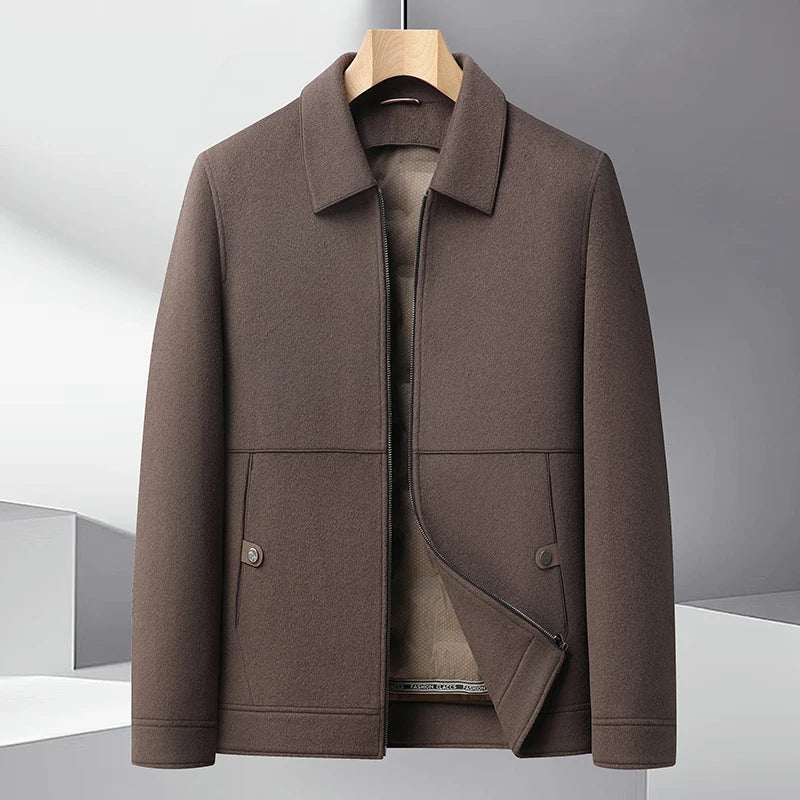 2025 Autumn/Winter New Men's Woolen Coat with Double Sided Intimate Down Inner Tank Thickened and Warm 70% Wool Fabric