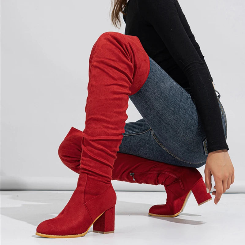 Stivali donna Liyke alti effetto suede con tacco largo