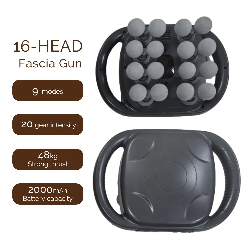 16 Massage Heads Massage Gun, Cordless Fascia Gun, High-Frequency Vibration Back and Waist Massager, Neck and Shoulder Massager
