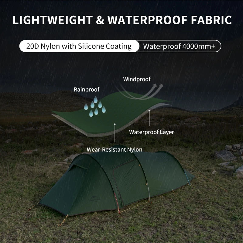 Naturehike Opalus Hiking Tent 3 people 20D Nylon Waterproof Tunnel Tent ultralright wide Vestibule Outdoor background Camping Tent
