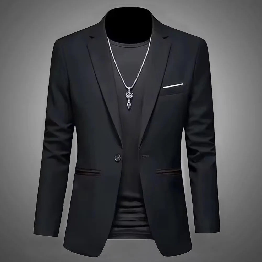 Modische Freizeit-Boutique-Sakko für Herren Herbst Casual Business Slim Fit Bügelfrei Ein-Knopf-Anzug Einfarbig Formelle Bluse