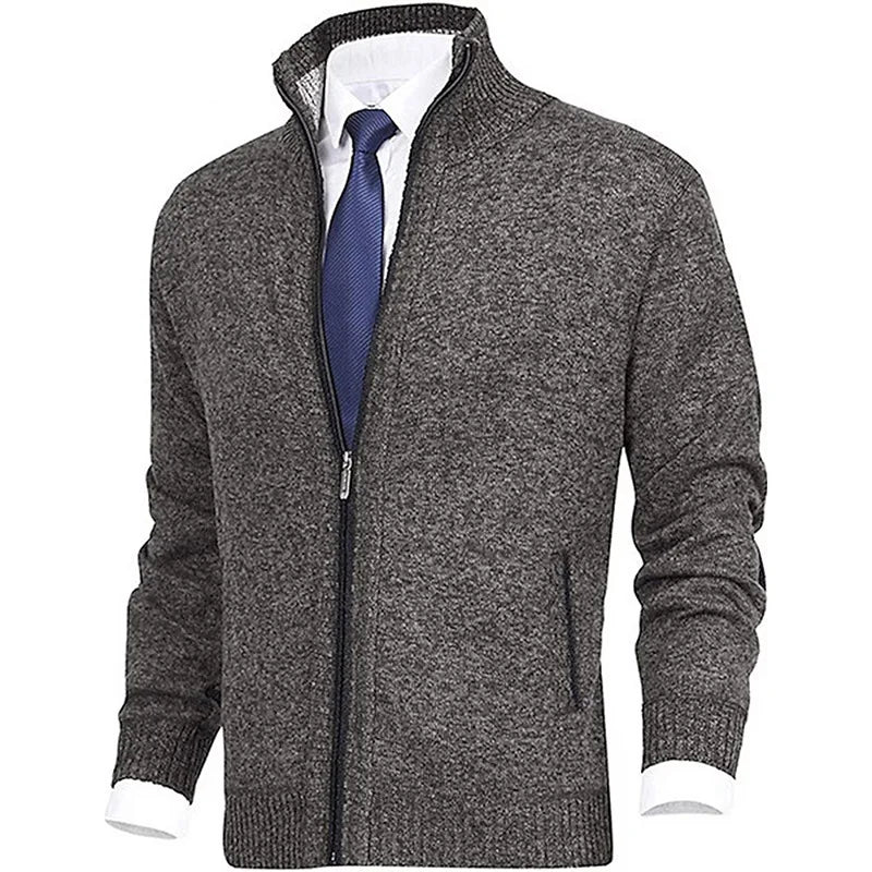 Winter Thick Men's Knitted Sweater Coat Off White Long Sleeve Cardigan Fleece Full Zip Male Causal Plus Size Clothing for Autumn