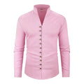 Spring Aututmn Men's Shirt Single Breasted Stylish Henley Neck Cotton Linen Casual Button Tops Simple Style Male Cozy Top