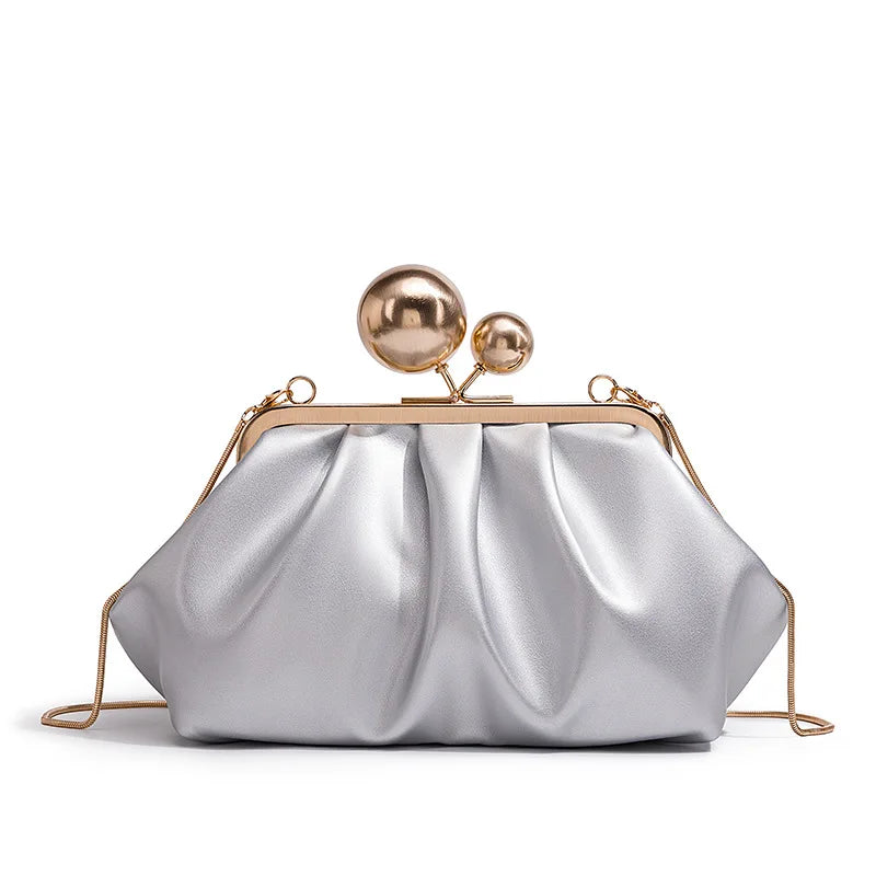 Shell Pleated Little Golden Ball Decorate Clip Bag For Women Luxury Designer Handbag Purse New Fashion Chain Shoulder Crossbody