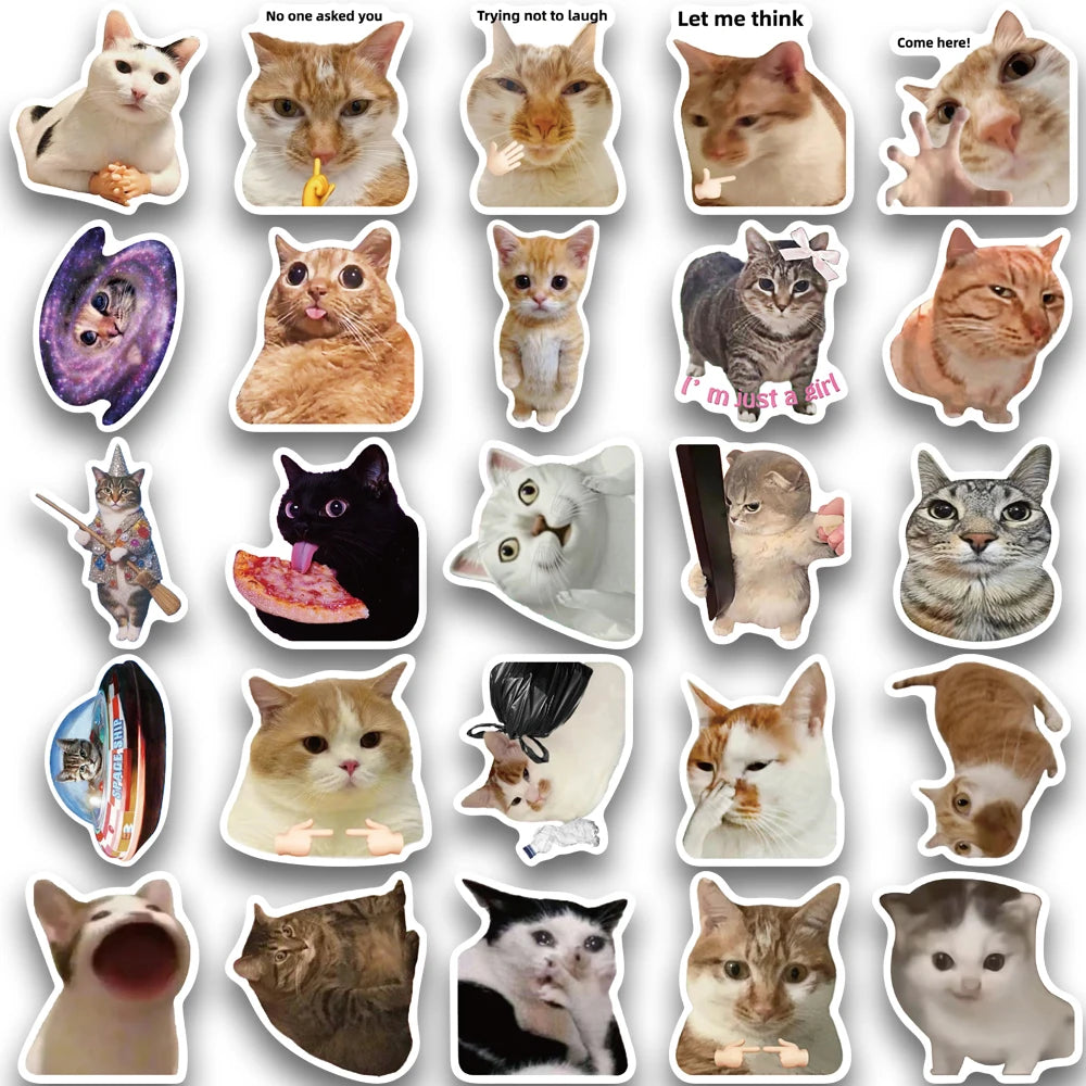 50pcs cute & funny cat series stickers, suitable for decorating mobile phones, storage boxes, notebooks, waterproof stickers