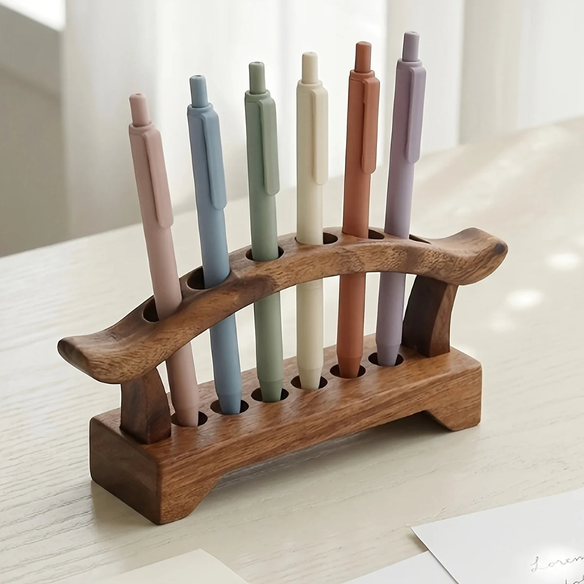 Walnut-Tone Wooden Desk Organizer