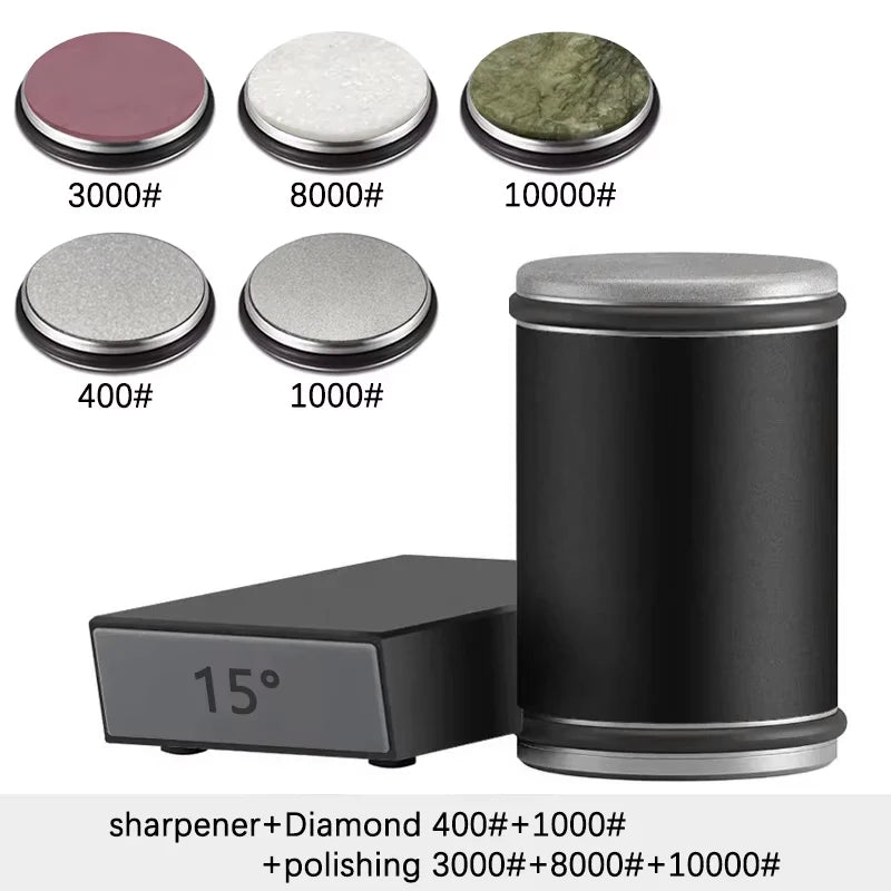 Niiruo Rollmesserschärfer mit doppelseitigem Diamantschleifstein, magnetischer Winkelhalterung für 15°/20° zum Schärfen von Küchenmessern