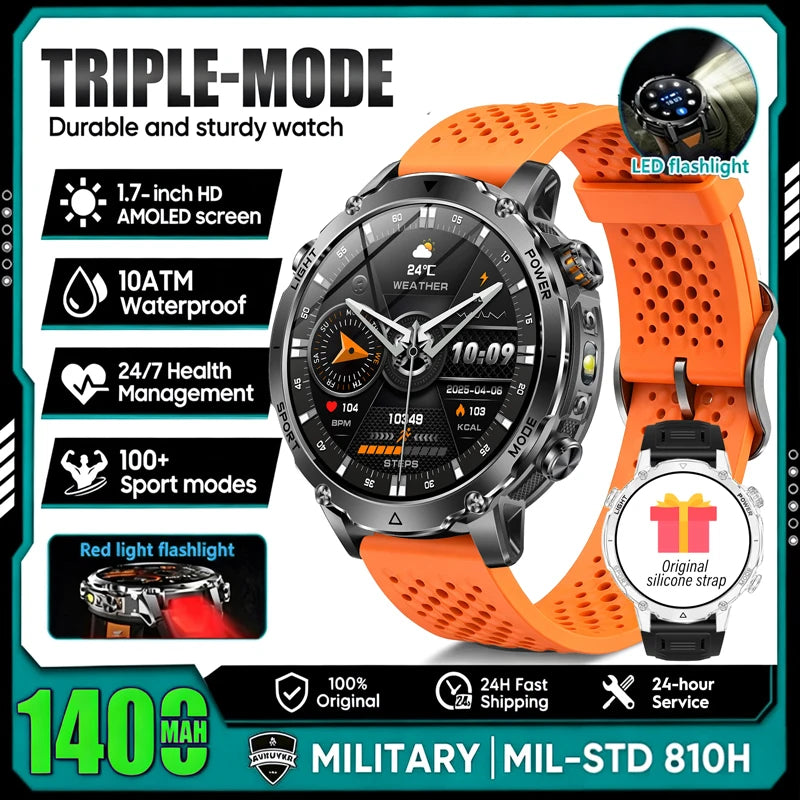 Outdoor AMOLED Smartwatch with Flashlight and Bluetooth Calling