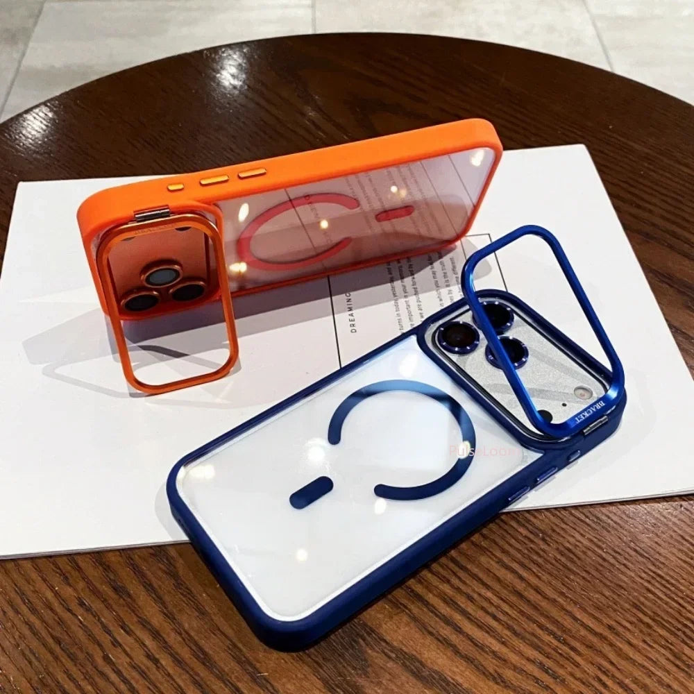 Luxury Magnetic Clear Case for Apple IPhone 18 17 16 15 14 Plus 13 12 11 Pro Max Transparent Camera Kickstand Protective Cover