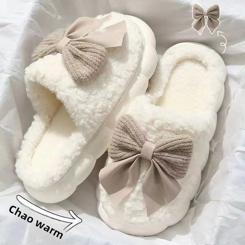 Winter Cute Butterfly Cotton Slippers for Women Non Slip Thick Sole Fluffy Indoor House Shoes Warm Maternity Home Footwear