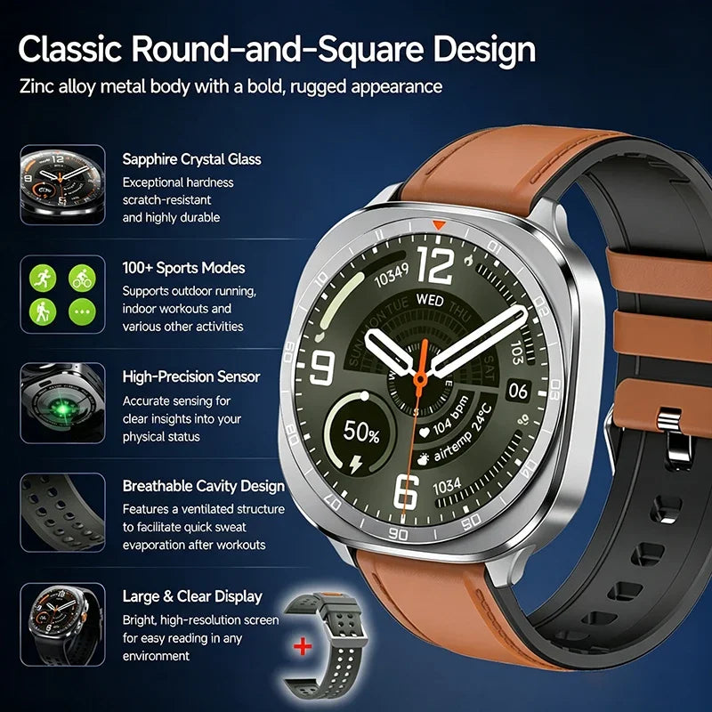 2026 W9 400mAh Men Smart Watch Multi Sport Modes Fitness Tracking Bluetooth Calling Large Battery SOS Outdoor Compass Smartwatch