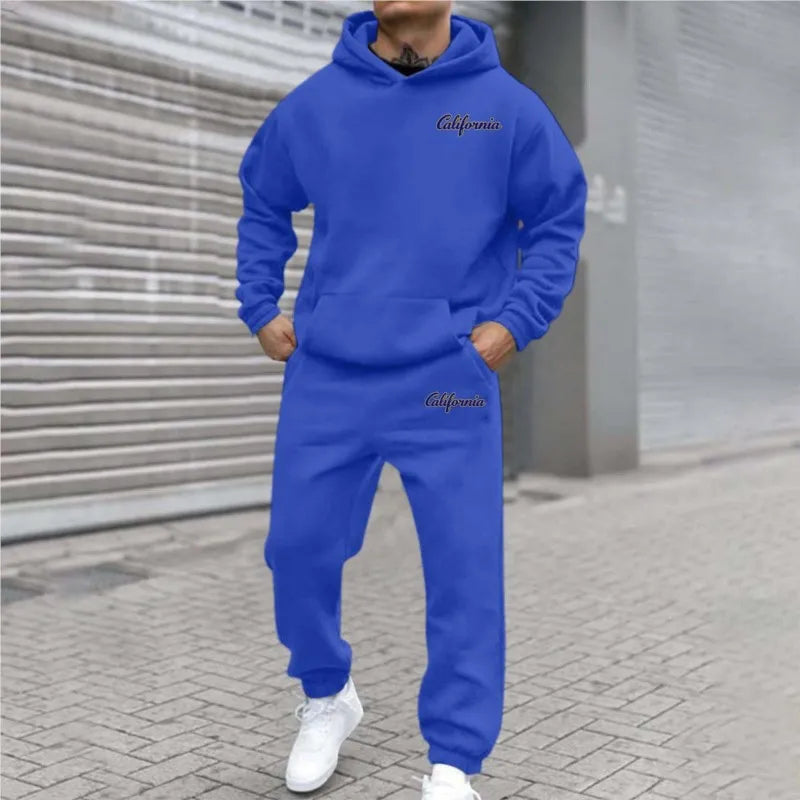 2026 letter printed sportswear set men's hooded sweatshirt long pants set spring and autumn winter warm suit Tracksuit