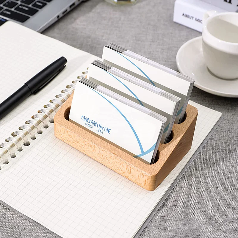 Wooden Desktop Business Card Holder and Organizer