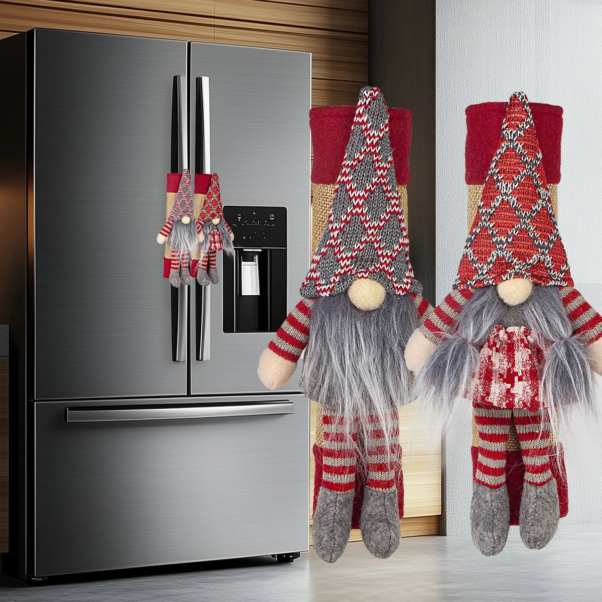 Christmas decoration,faceless old man, refrigerator, household appliances, handle, microwave oven, dishwasher, kitchen furniture