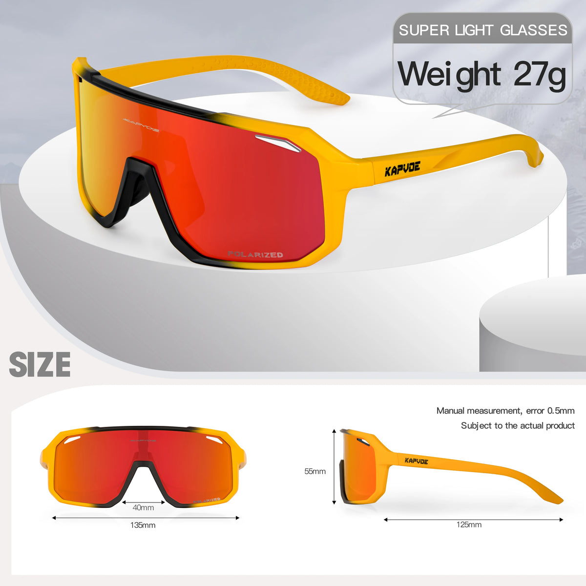 Kapvoe Fahrradbrille für Herren, MTB-Sonnenbrille mit UV400- und Polarisationsschutz, integrierter Rahmen für Kurzsichtige, Fahrradbrille für Outdoor-Sportarten