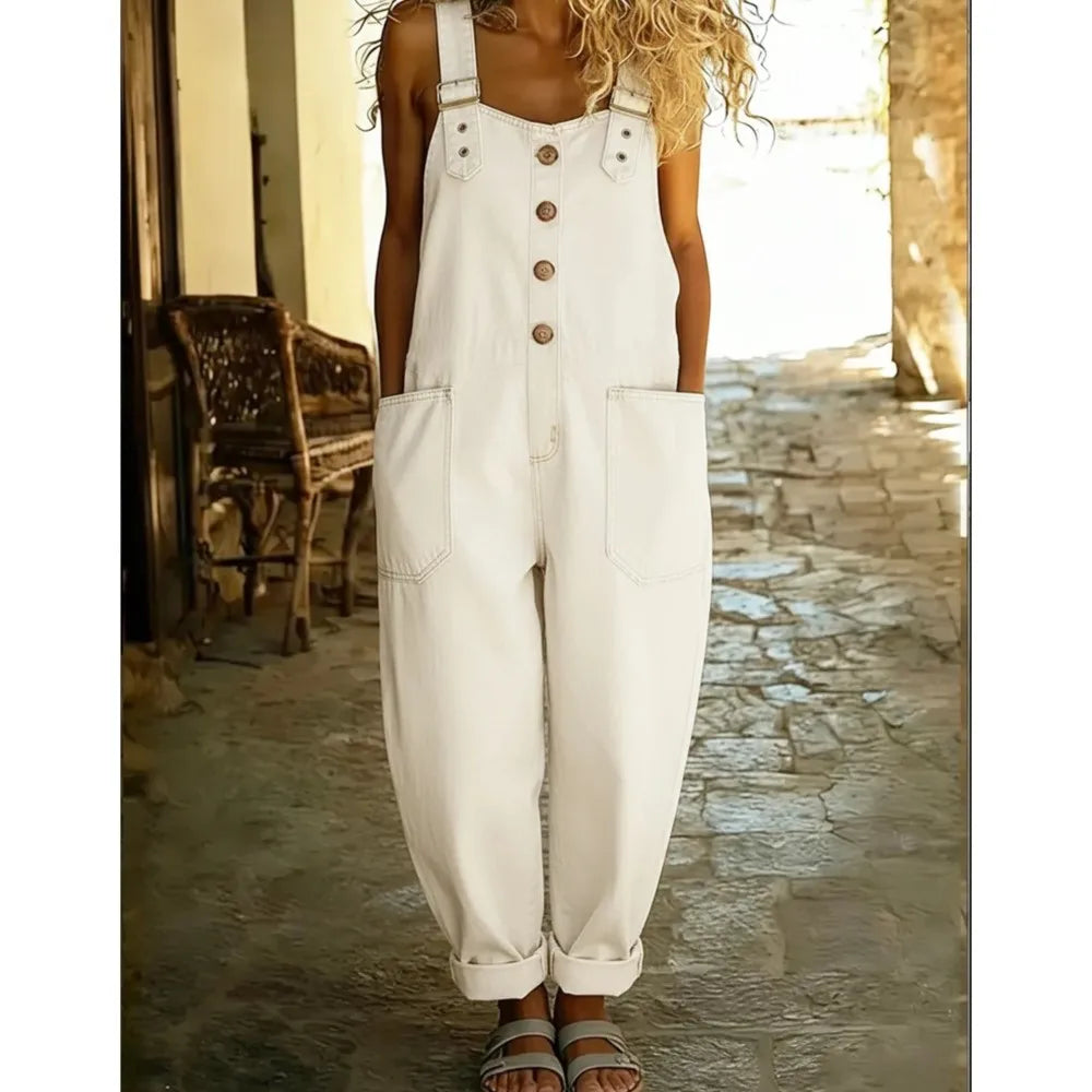 Salopette da donna in denim con bretelle regolabili