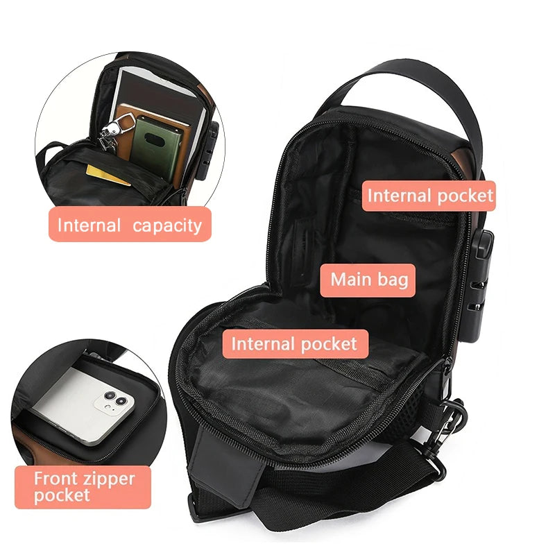Oxford-Style Men’s Sling Bag with Phone Pocket