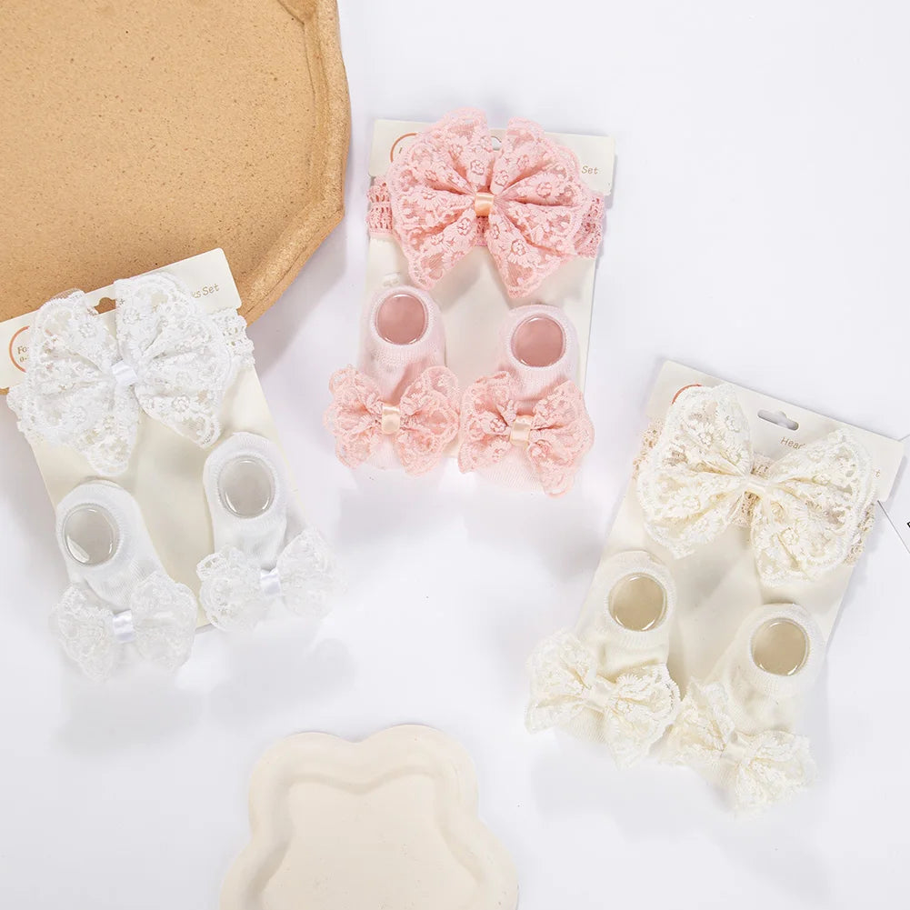 Set per neonata con fascia per capelli e calze decorative
