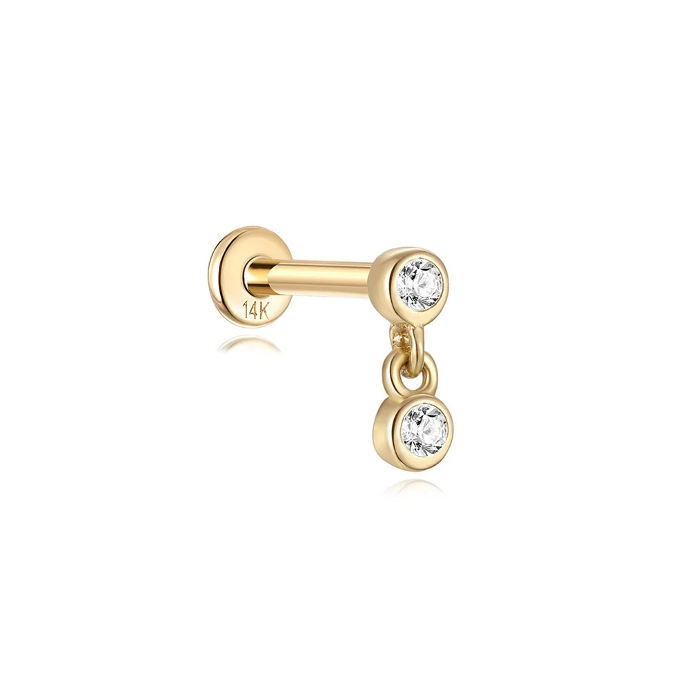 AIDE Real 14K Solid Gold Multiple Sizes Zircon Pendant Stud Earring Simple IND Piercing Ear Bone Ear Studs DIY Vintage Jewelry