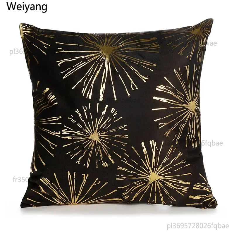 1pc 45*45cm Nordic Luxury Hot Stamping Pillowcase Gold Patterned Short Plush Pillowslip White and Black Square Pillow Cover