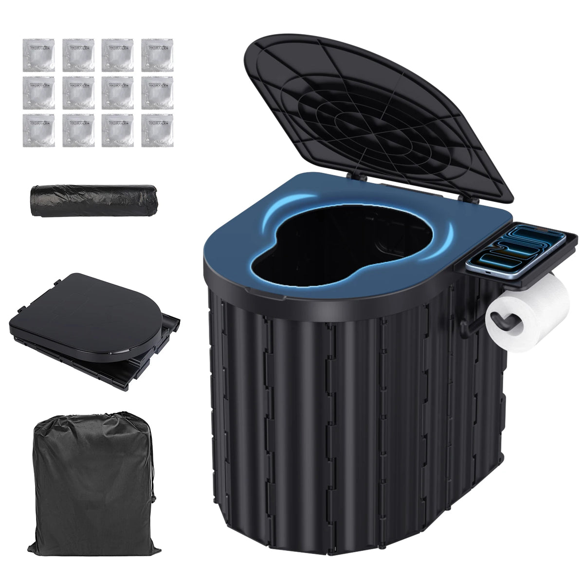 Multifunctional Portable Folding Toilet ABS Lightweight Camping Travel Commode with Lid 400lbs Load for Outdoor Fishing Hiking Road Trip