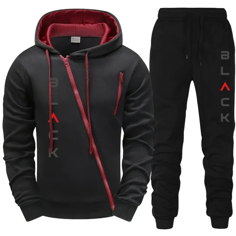 2025 Sale-Hit: Herren-Trainingsanzug mit Kapuzenpullover, Jogginghose, schwarzem Schriftzug, Reißverschlussjacke und Jogginghose – lässiges modisches Outfit für Herbst und Winter