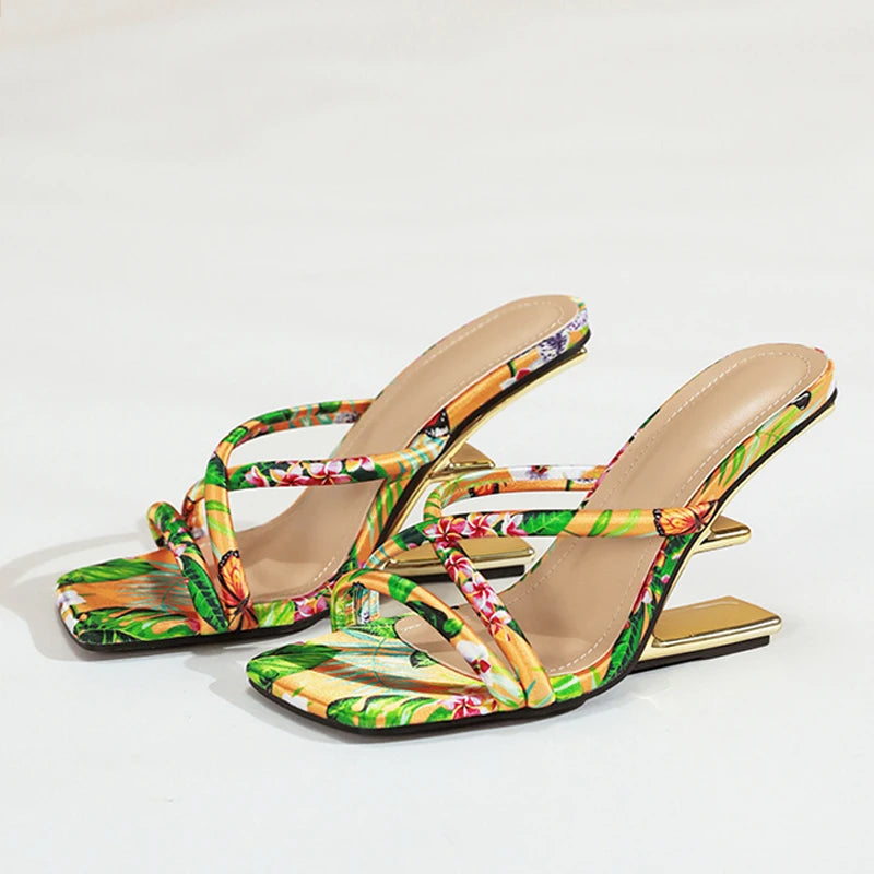 Sandali mules donna Liyke multicolore con tacco scultoreo dorato