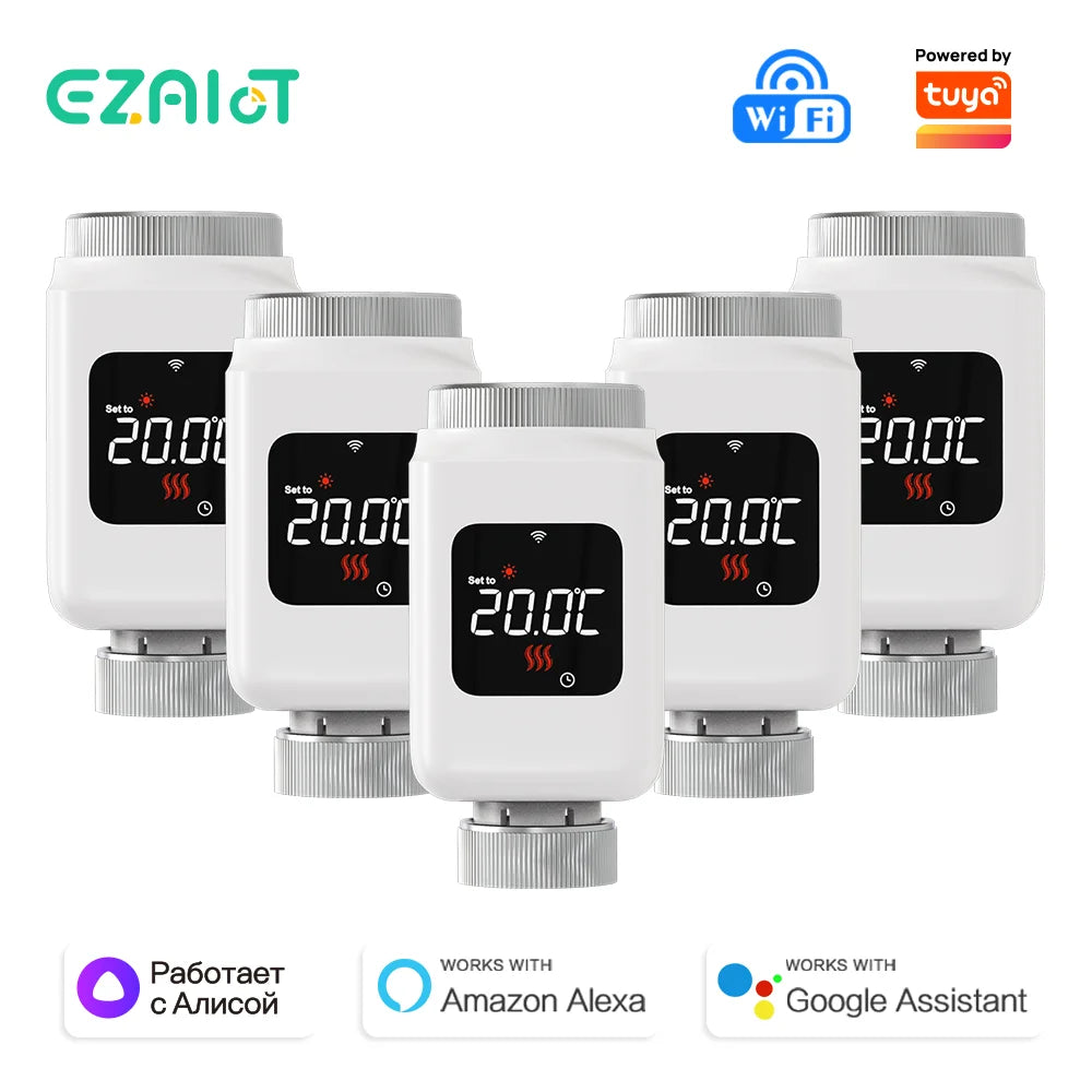 Tuya Smart WiFi Thermostatic Radiator Valve TRV Programmable Thermostat Radiator Heating Controller Actuator Works With Alexa Google Home Yandex Alice Smart Life App Remote