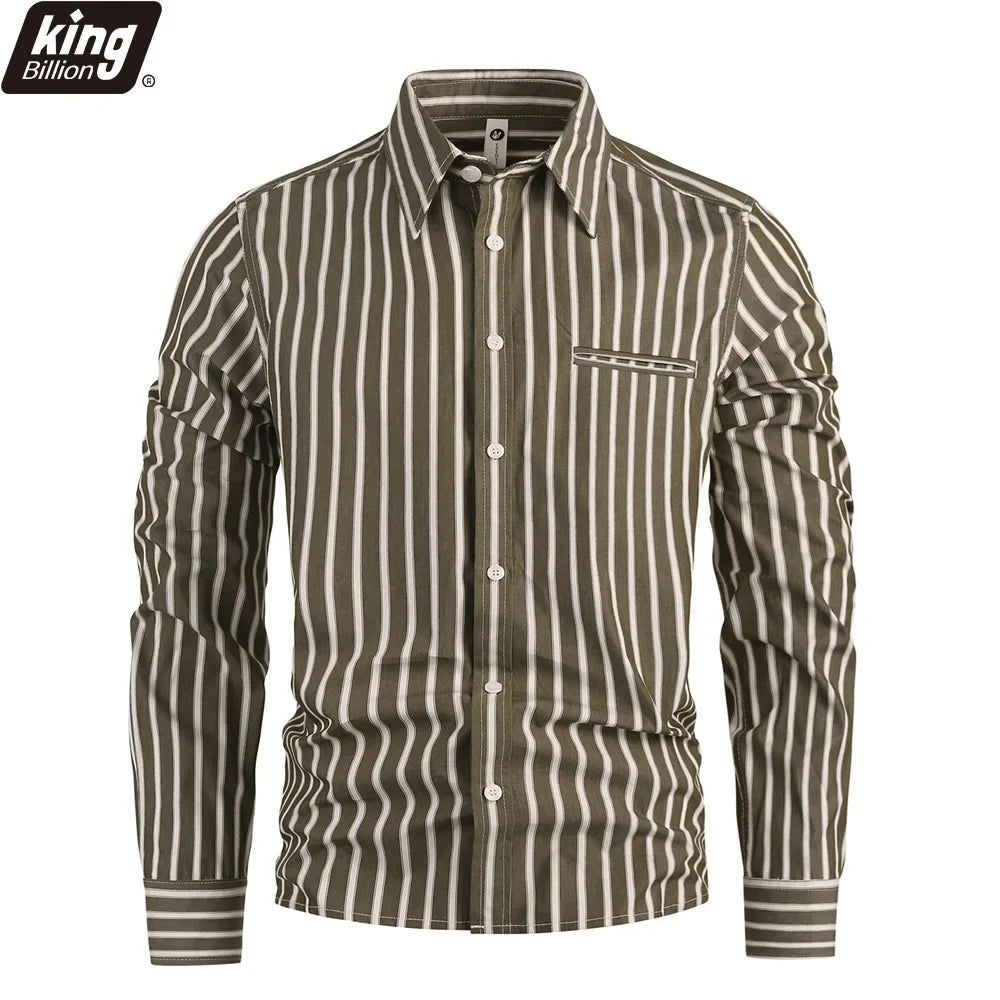 Autumn Men's Casual Business Striped Shirt Long Sleeve Lapel Collar Button Up Fashion Slim Fit Classic Tops Male Clothing