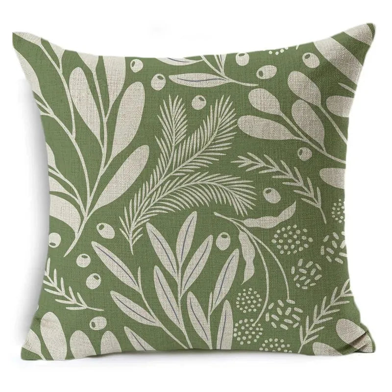 Green Patterned Decorative Cushion Cover, Floral Pillow Cover for Car, Sofa, and Home Decor