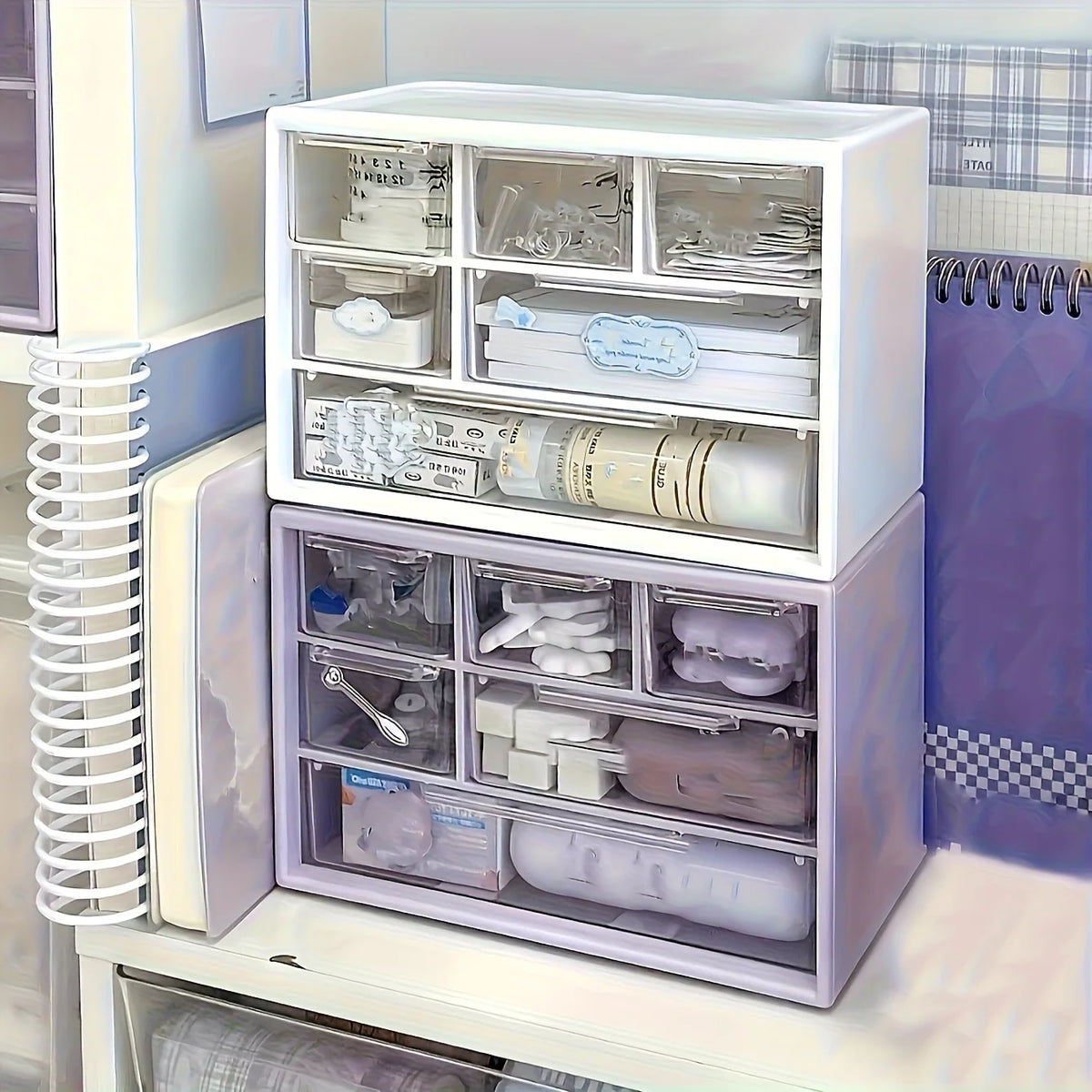Organizador de escritorio con seis cajones: recipiente espacioso y multifuncional, perfecto para artículos de oficina, papelería y artículos esenciales para dormitorios.