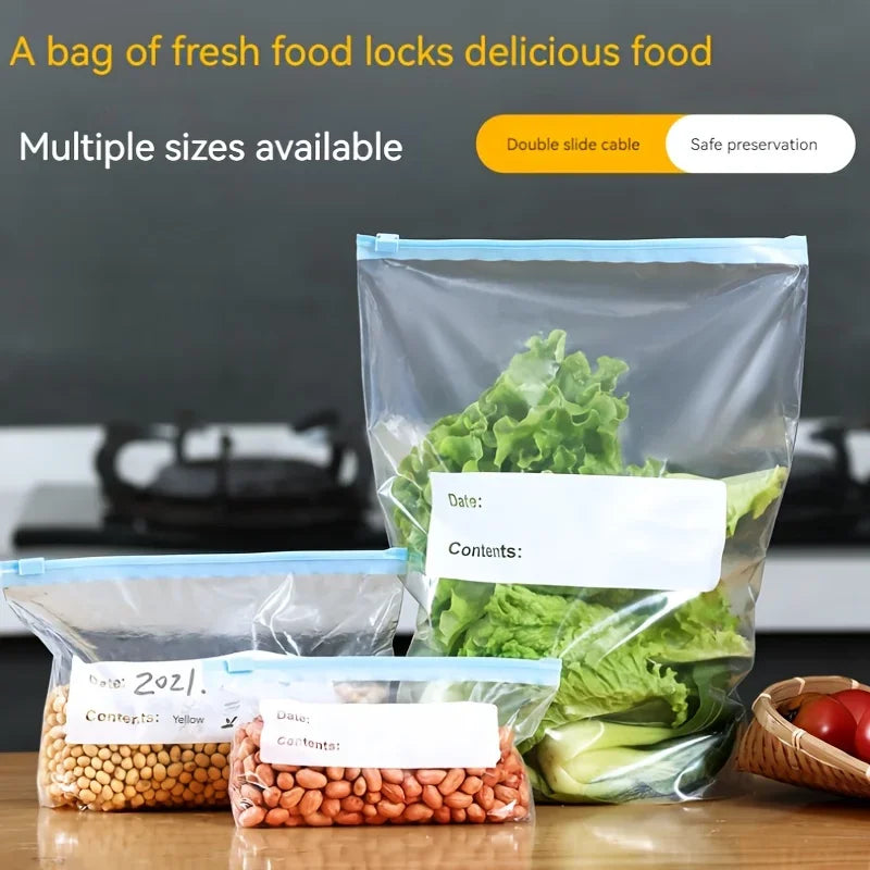 45 PCS Sacs de congélation réutilisables en plastique avec fermeture zippée, poches autoportantes pour fruits, légumes et aliments de cuisine, organiseurs de rangement