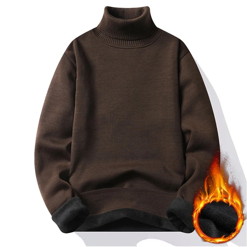 Autumn Winter Versatile Men's Turtleneck Sweater Knitting Solid Color Pullovers Sweater Warm Men Slim Fit Casual Clothing