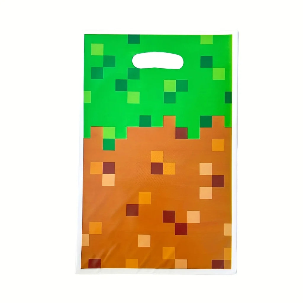 Bolsas de regalo para fiestas, 20 o 40 unidades, verdes y marrones, con patrón de hierba pixelada de bloques de mosaico, para cumpleaños, festivales, eventos y fiestas, bolsas pequeñas para regalos de fiesta