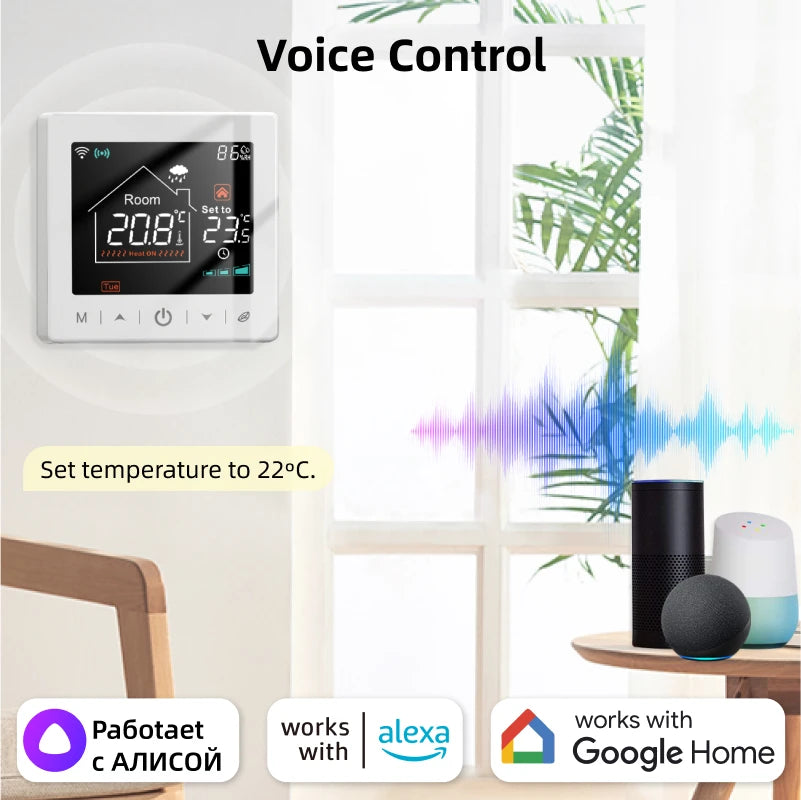 Smart Wi-Fi Wireless Thermostat with 220V Receiver for Dry Contact Signal Water Gas Boiler Tuya Remote Temperature Controller Alexa Google Home Type-c Cable/Battery Powered Thermostat
