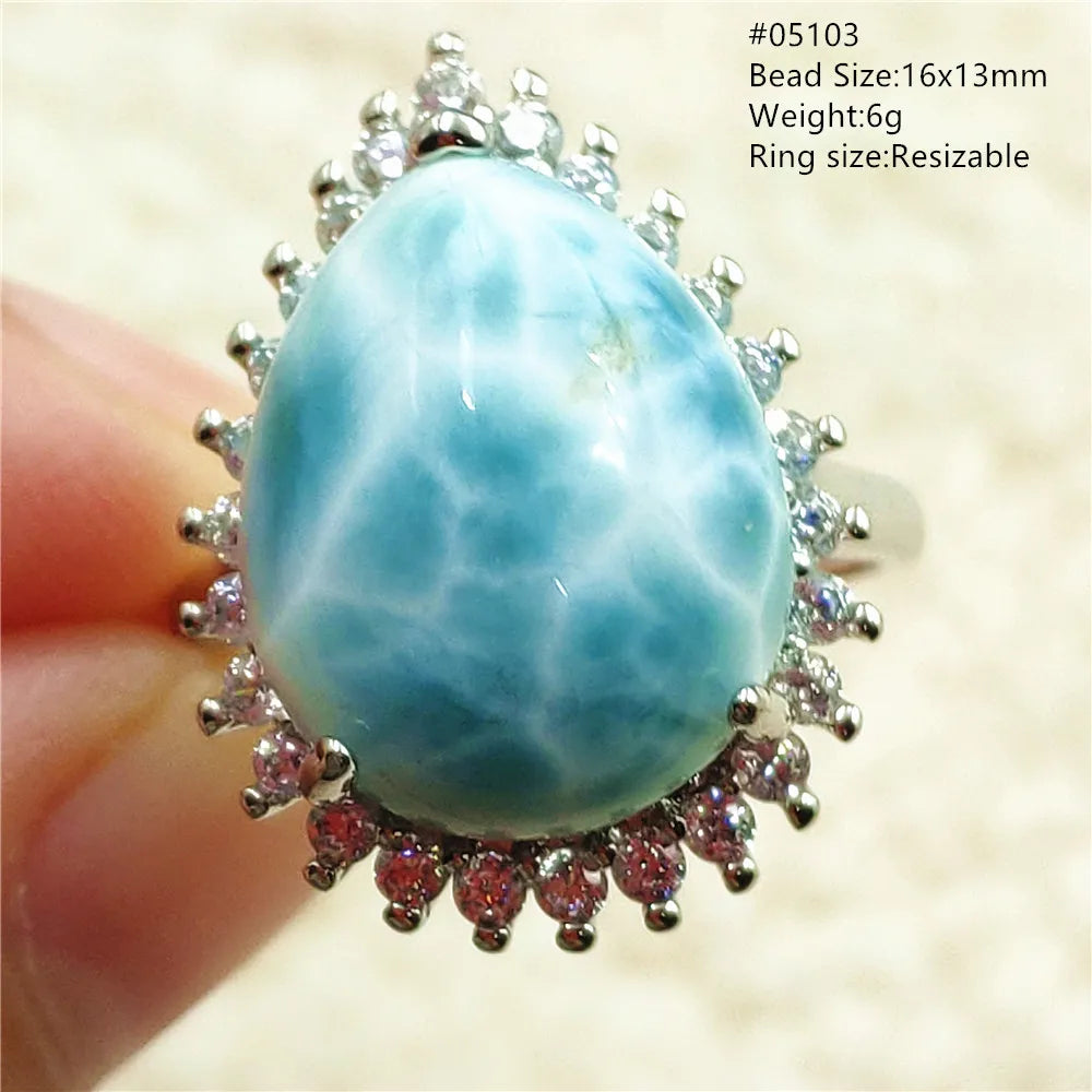 Anello regolabile in argento 925 con larimar