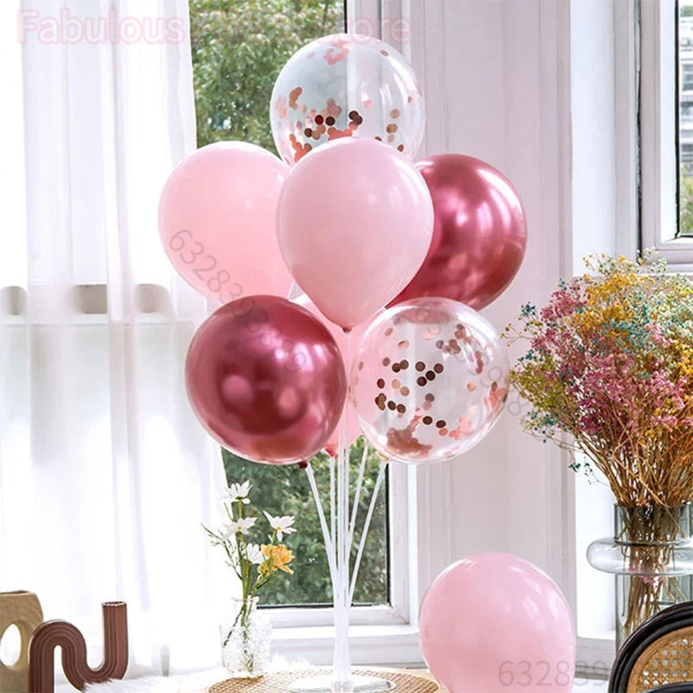 1 kit de support pour ballons d’anniversaire, avec base et tige, pour décoration de mariage et de fête d’anniversaire