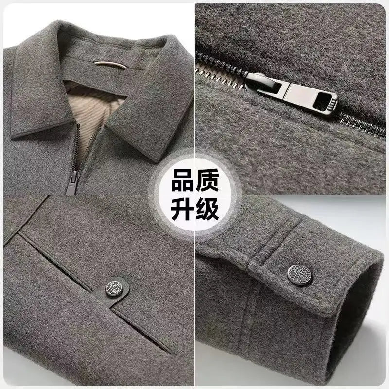 2025 Autumn/Winter New Men's Woolen Coat with Double Sided Intimate Down Inner Tank Thickened and Warm 70% Wool Fabric