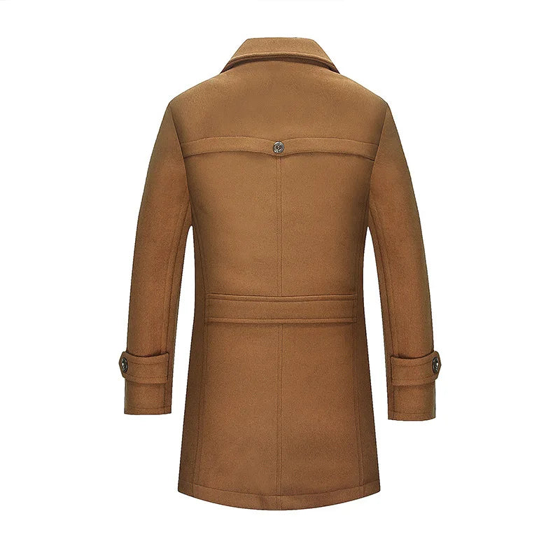 Autumn Winter Wool Blend Coat Men Business Causal Turn Down Collar Windbreaker Outerwear Mens Single Breasted Woolen Coats Man