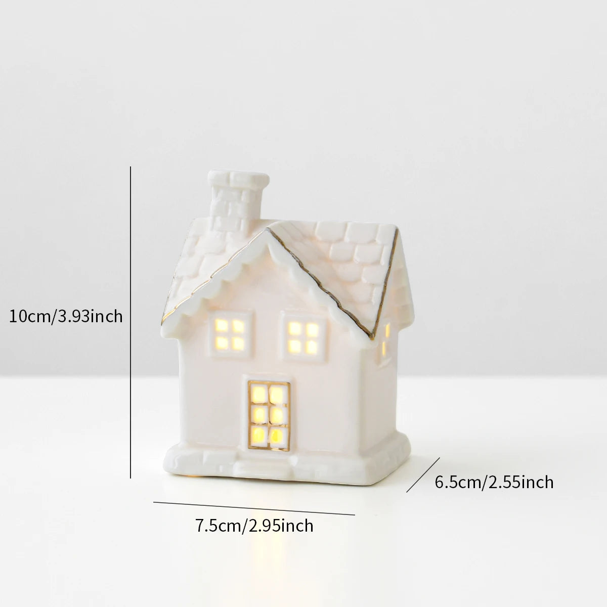 1pc Ceramic Light Up Snow House Christmas Ornament LED Cottage Xmas Tree Table Centerpiece Holiday Party Scene Decor Gift