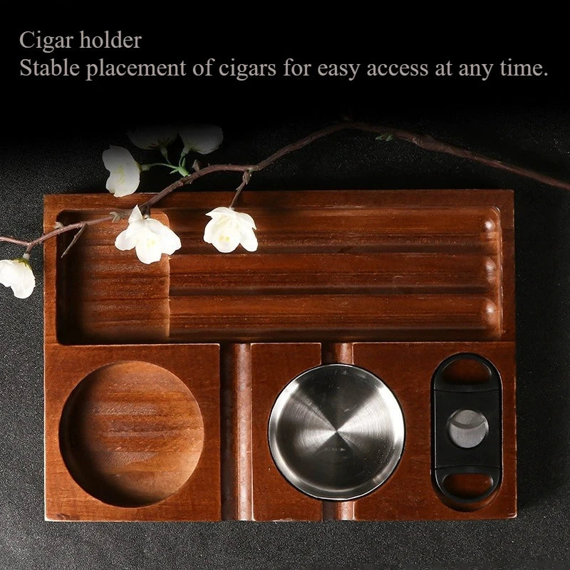 For Men: Father’s Day Gift, Wooden Cigar Holder Stand and Ashtray with Rest for the Patio, Home, or Office Decor