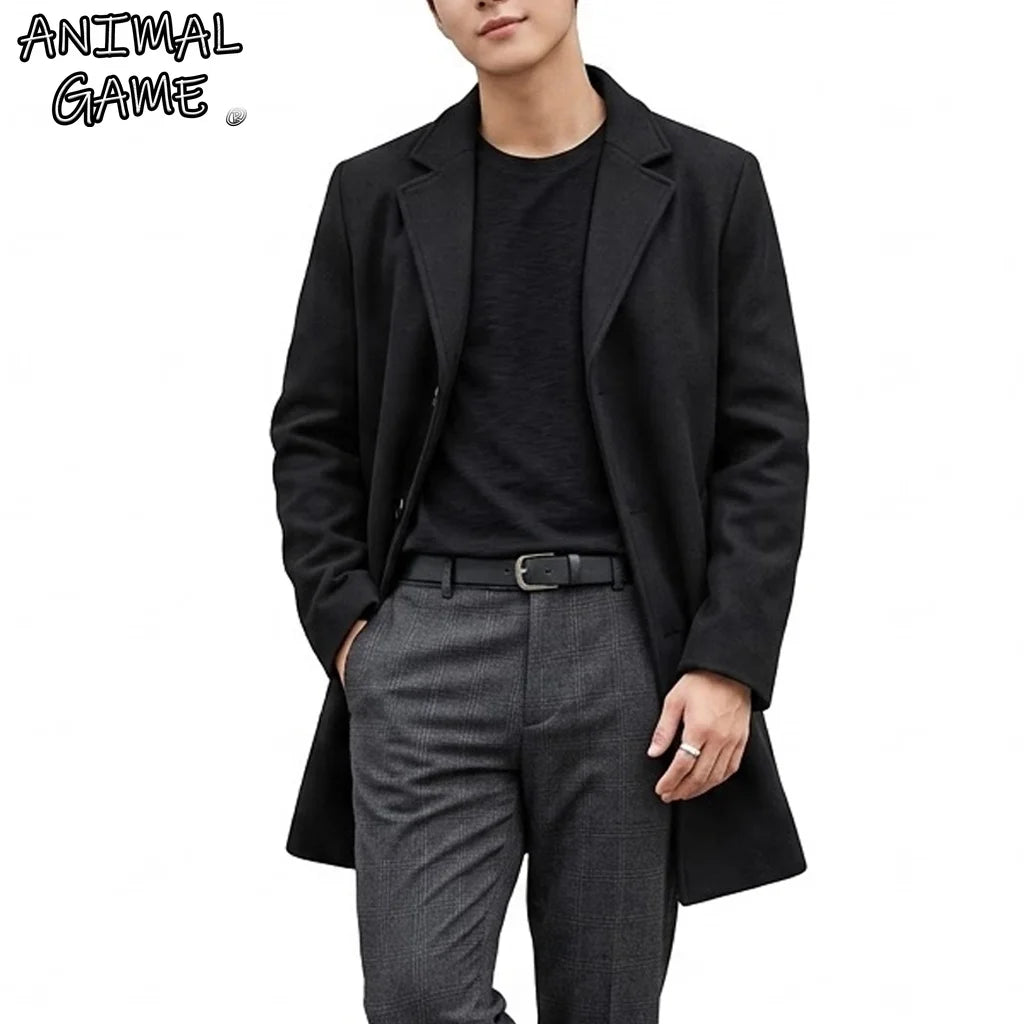 Autumn Men's Trench Coat Slim Fit Overcoat Casual Business Lapel Long Jacket Winter Warm Peacoat Casual Men's Coat Outerwear