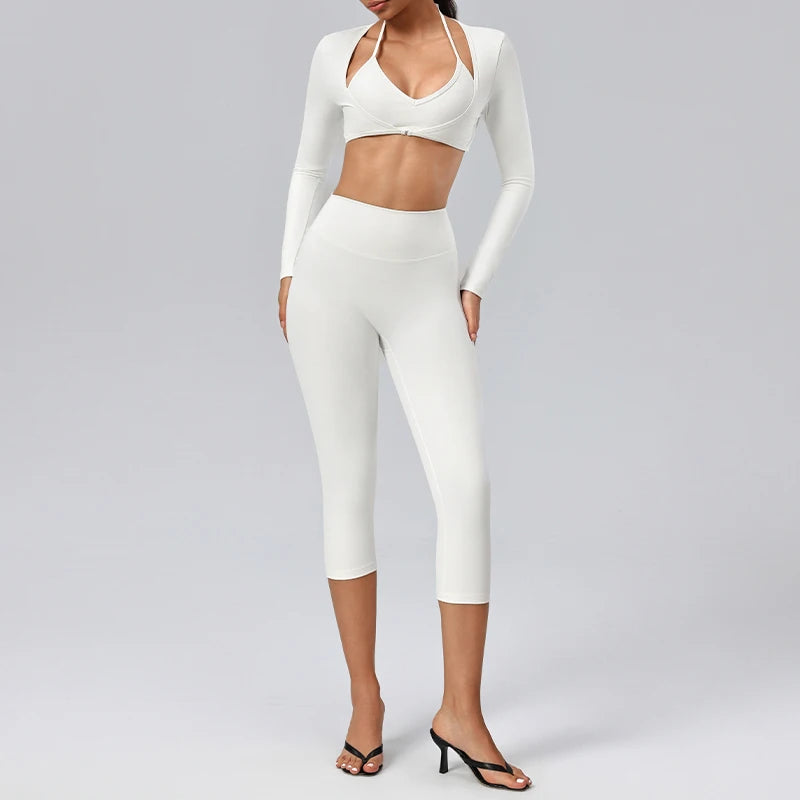 Ensemble yoga femme, 3 pièces, haut et legging