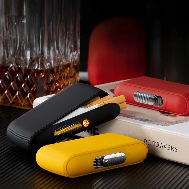 Portable 2-in-1 Multifunctional USB Cigarette Lighter and Cigarette Case, Rechargeable Lighter, Holds 10 King-Size Cigarettes